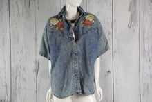 Floral Denim Button Down Top (Fits up to a 1X)
