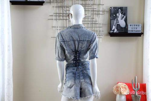 Laced Up Denim Top (Size Medium)