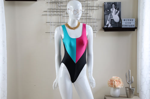 High Cut Retro Colorblock Swimsuit (Size Large)