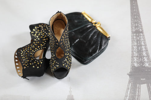Black Gold Studded Platform Heels