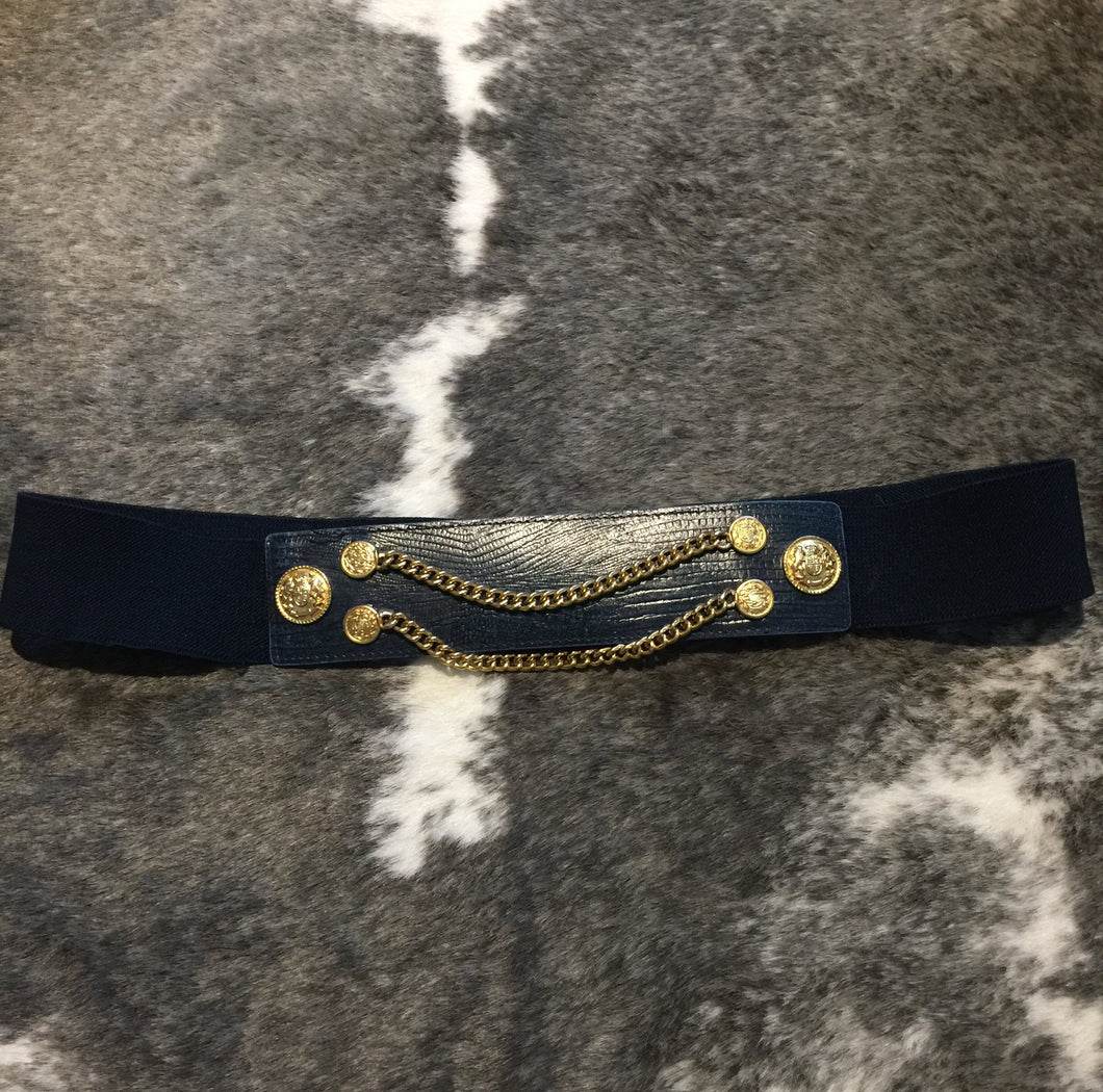 Navy Gold Chain Belt - Size Large